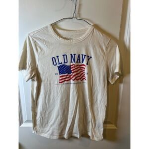 Old Navy Womens T-Shirt American Flag‎ Graphic Off-White Size XS